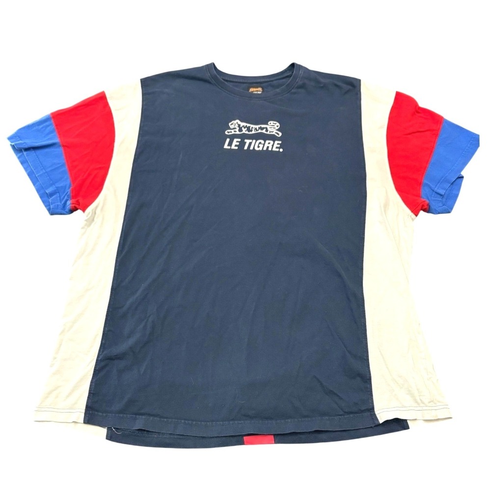 Le Tigre Colorblock Graphic T-Shirt Mens XXXL Navy Red White Short Sleeve Tee